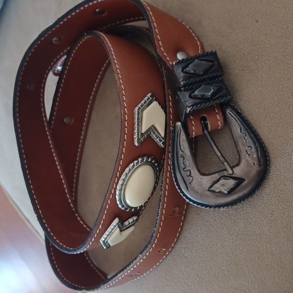 Landrex Vintage Belt brown Western Leather Made In France Y2k country Festival